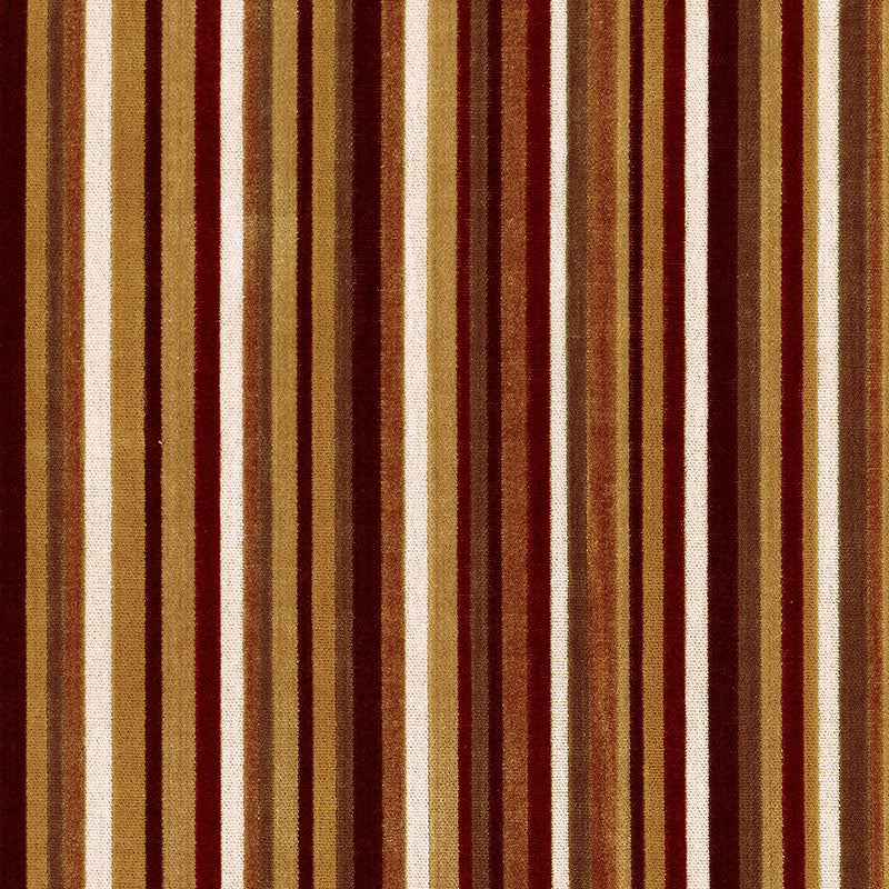 Schumacher Syncopated Velvet Stripe Bronze / Wine Fabric 55322