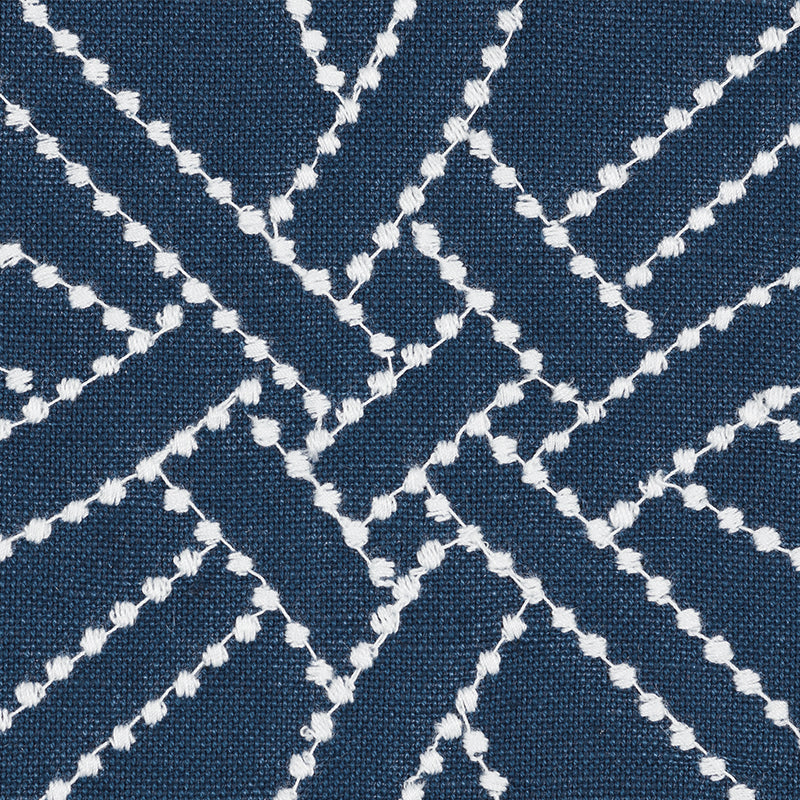 Schumacher Durance Embroidery Navy Fabric 55696