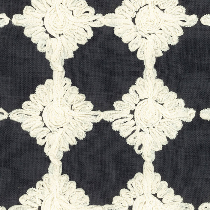 Schumacher Rosette Embroidery Charcoal Fabric 55870