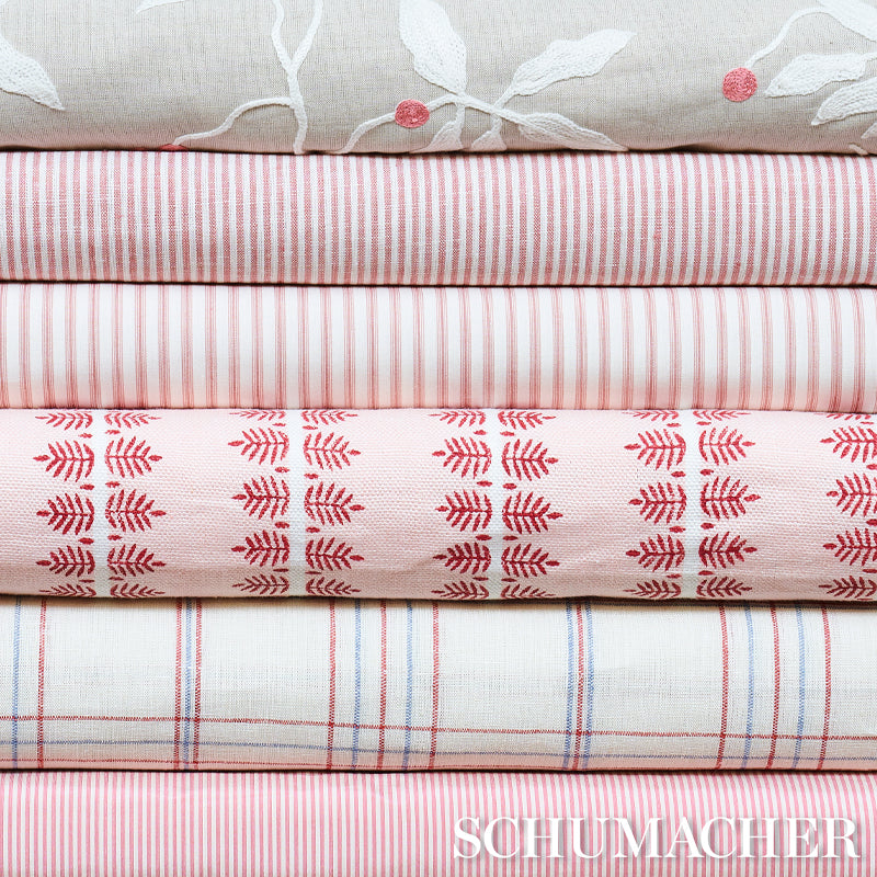 Schumacher Wellfleet Ticking Stripe Pink Fabric 60074