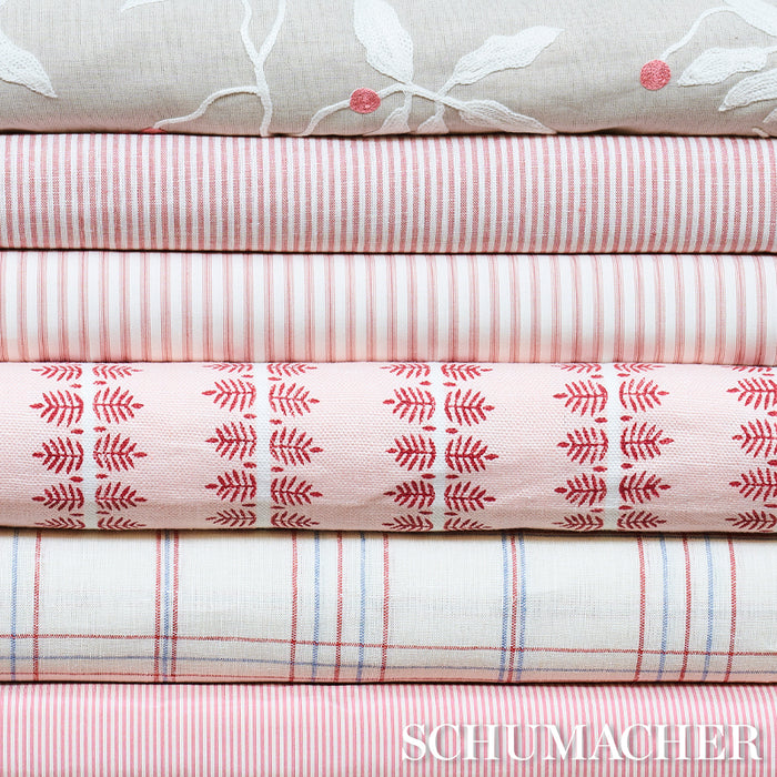 Schumacher Wellfleet Ticking Stripe Pink Fabric Sample 60074