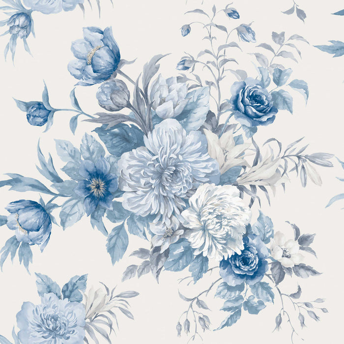 Schumacher Floral Charm Blue And White Wallpaper 6140