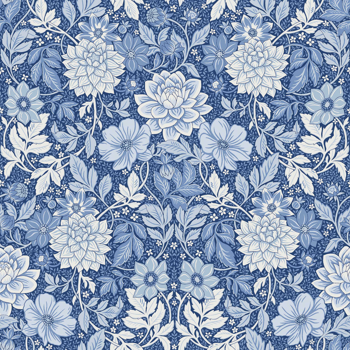 Schumacher Dahlia Garden Blue And White Wallpaper 6141