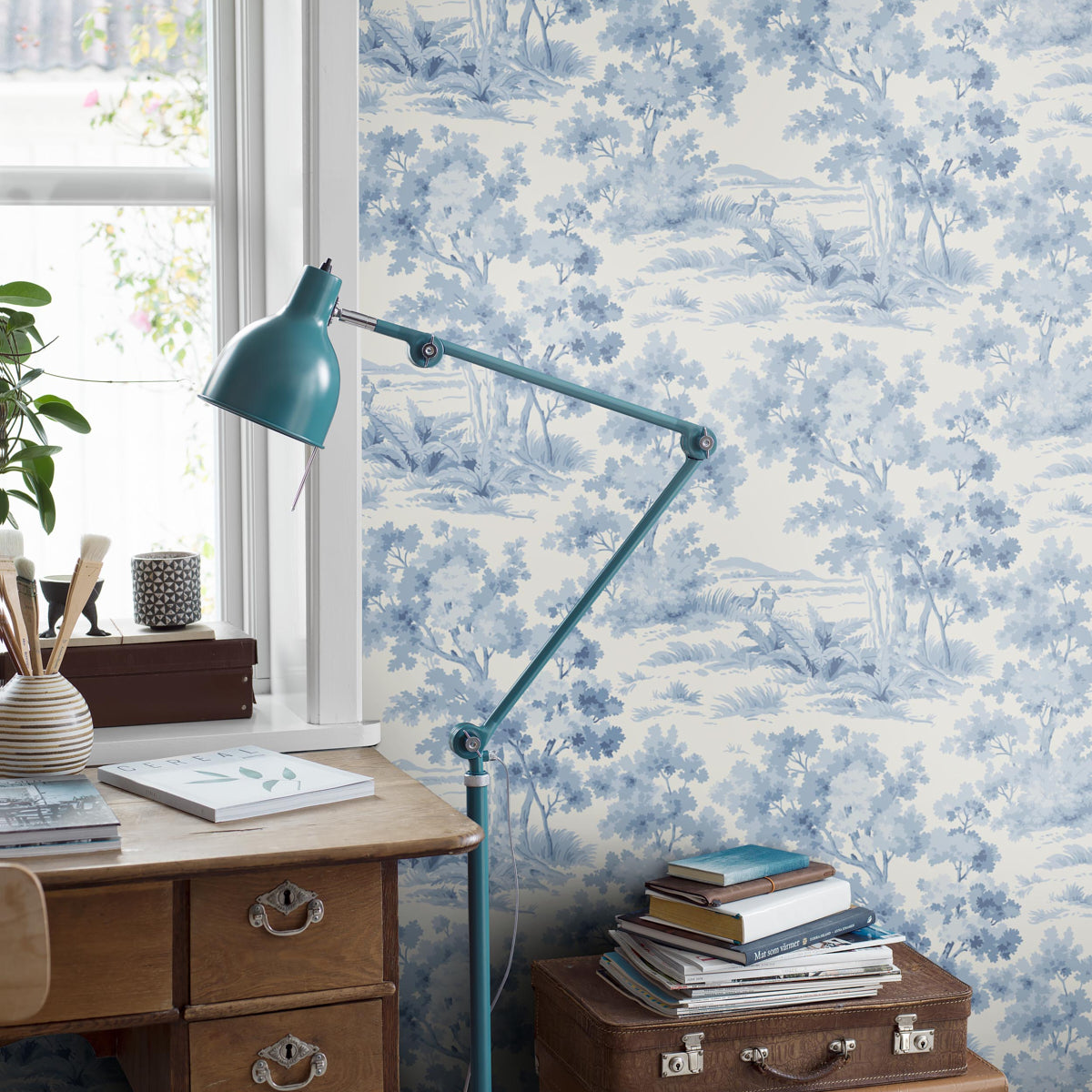 Schumacher Countryside Morning Blue And White Wallpaper 6142