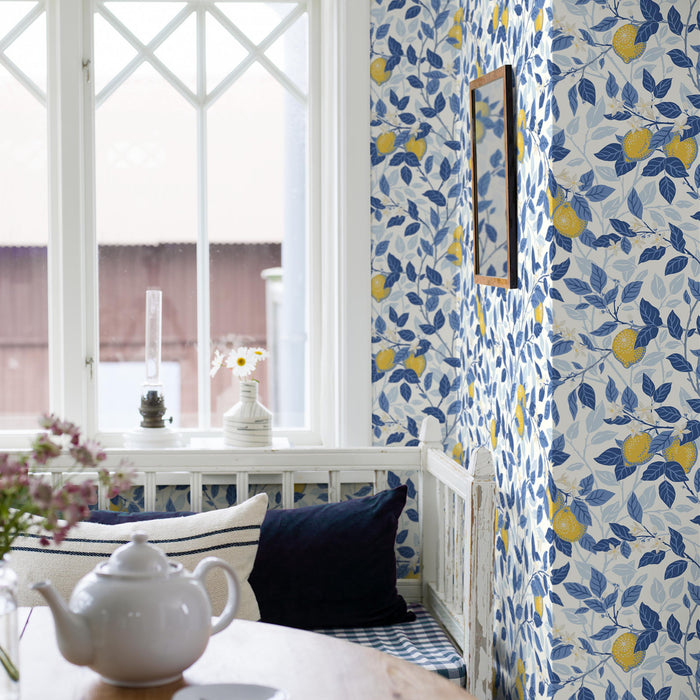 Schumacher CitrontrAD Blue And Yellow Wallpaper 6150