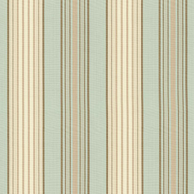 Schumacher Saratoga Cotton Stripe Aqua / Flax/ Mocha Fabric 62962