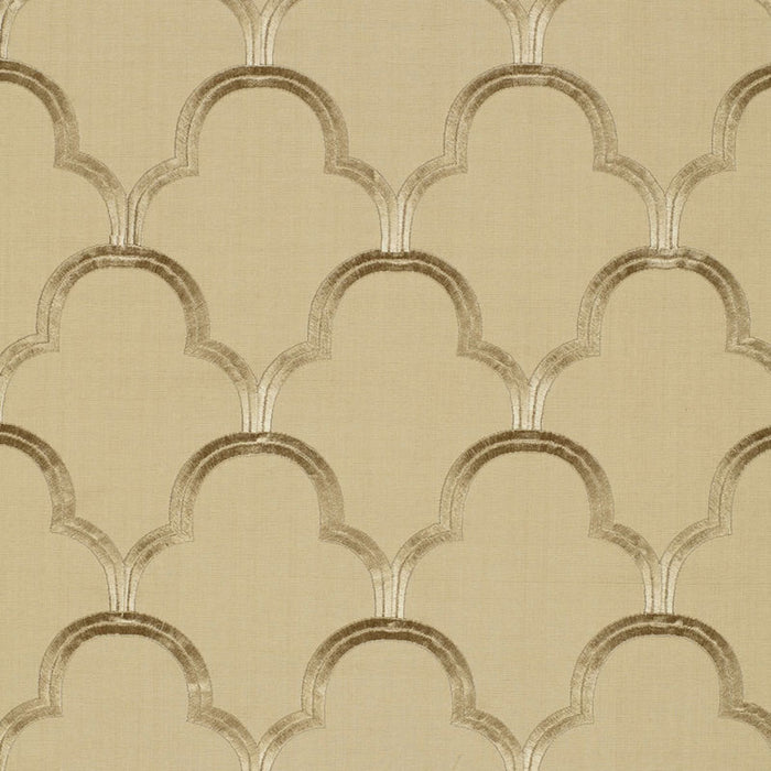 Schumacher Scallop Embroidery Sesame Fabric Sample 64321