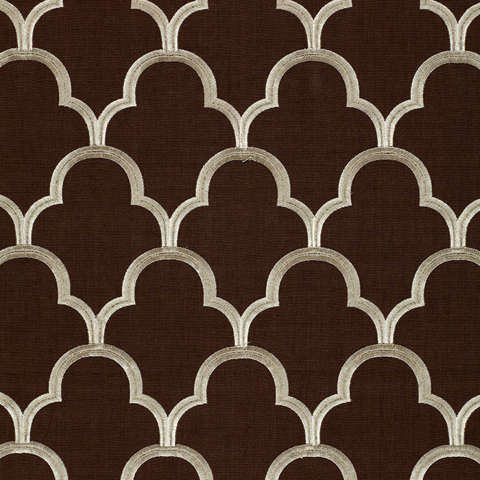 Schumacher Scallop Embroidery Espresso Fabric Sample 64322