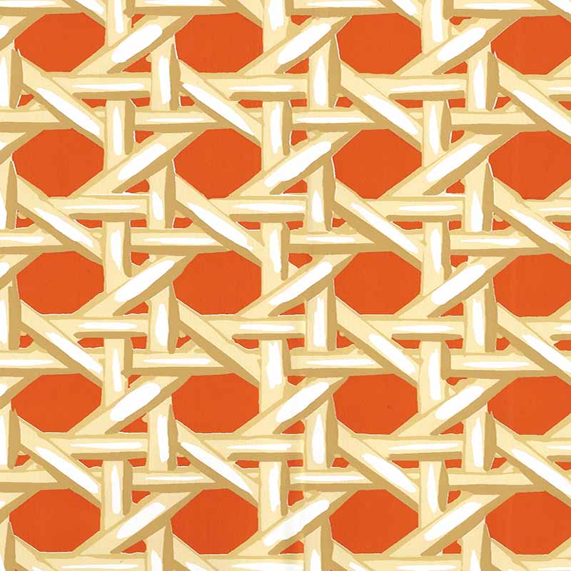 China Seas Club Cane Cream Taupe Orange Wallpaper 6480WP-01