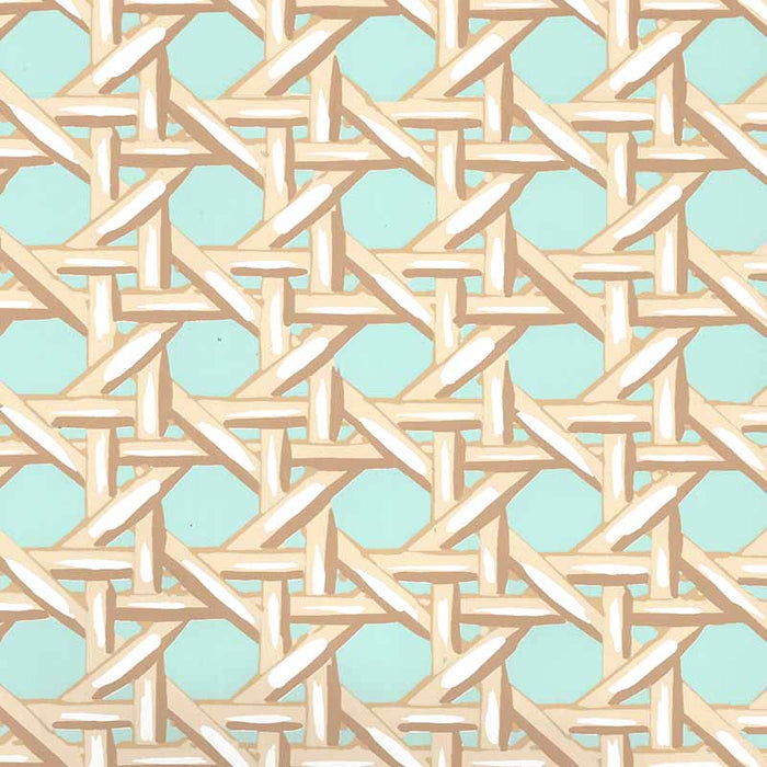 China Seas Club Cane Cream Taupe Turquoise Wallpaper 6480WP-02