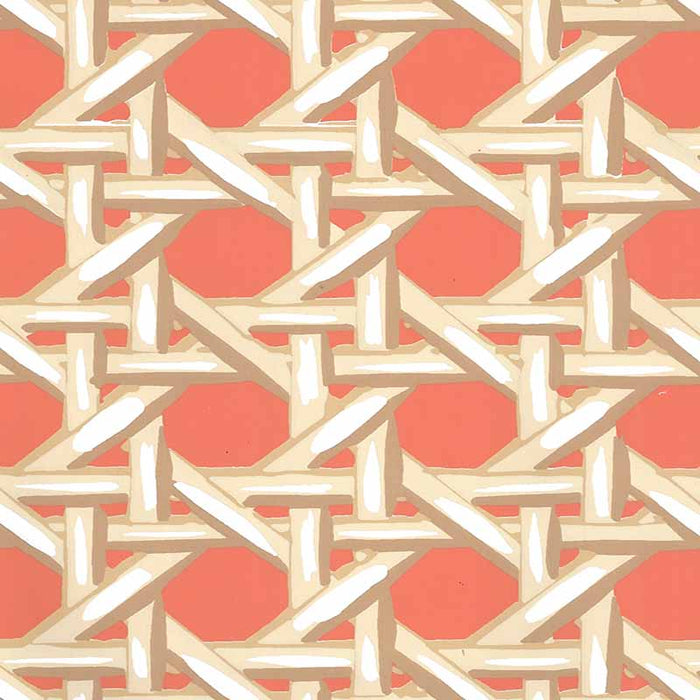 China Seas Club Cane Cream Taupe Peach Wallpaper Sample 6480WP-03