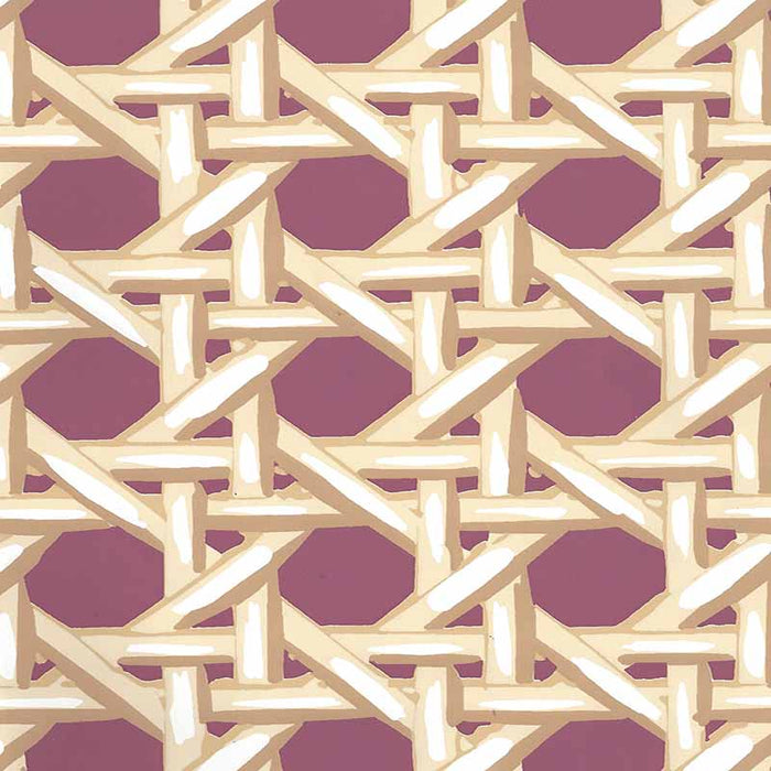 China Seas Club Cane Cream Taupe Eggplant Wallpaper Sample 6480WP-06