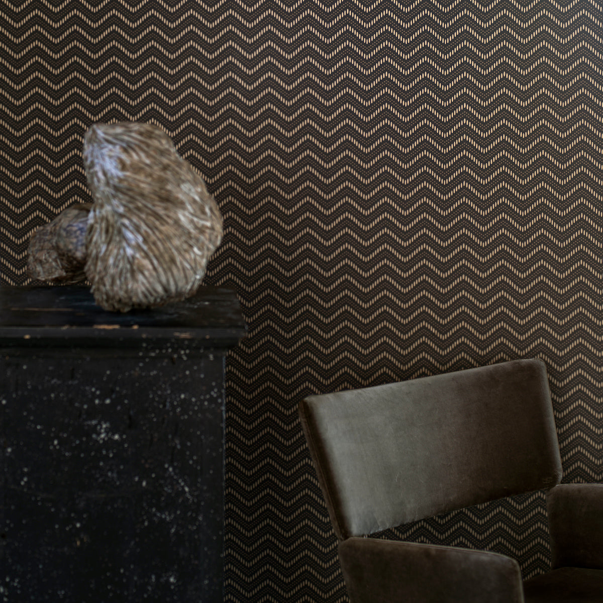 Schumacher Chevron Dots Brown And Gold Wallpaper 6482