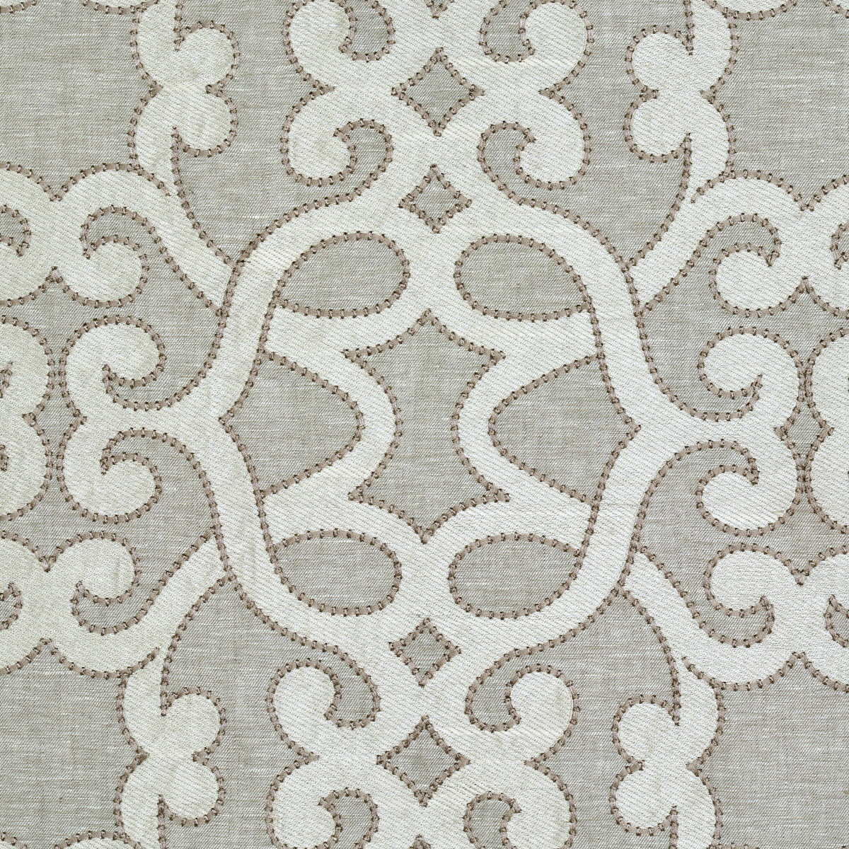 Schumacher Amboise Linen Embroidery Oyster Fabric 65182