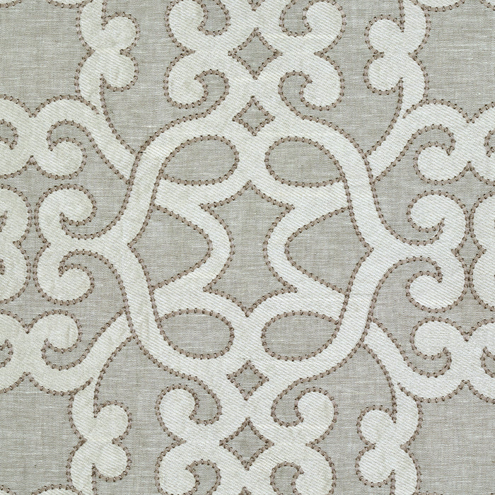 Schumacher Amboise Linen Embroidery Oyster Fabric 65182