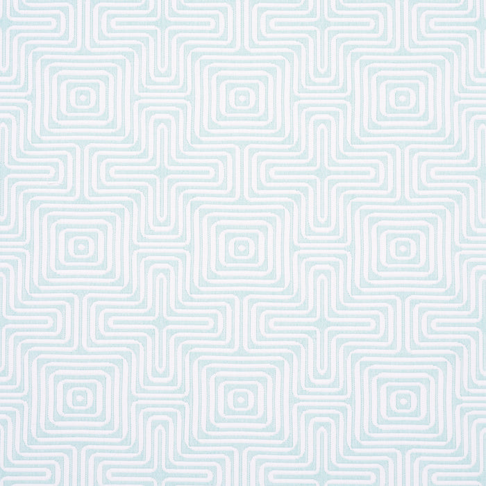 Schumacher Amazing Maze Indoor/Outdoor Aqua Breeze Fabric Sample 65326