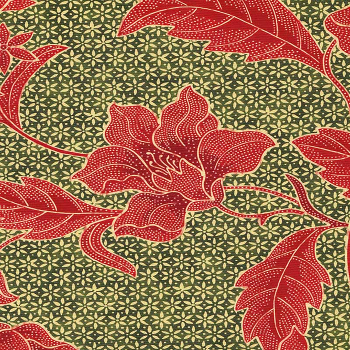 China Seas Antick Batik Greens Terracotta Fabric Sample 6550-02