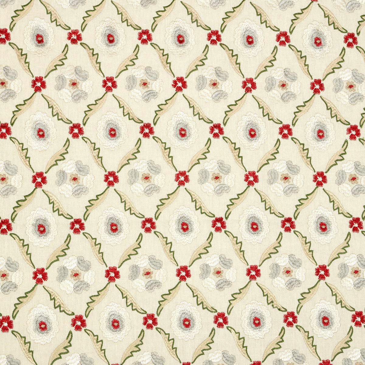 Schumacher Claremont Embroidery Crimson Fabric 65740