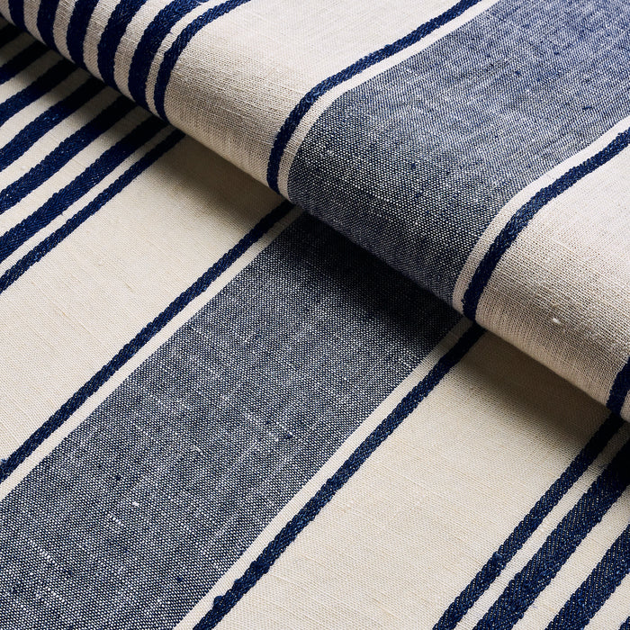 Schumacher Summerville Linen Stripe Navy Fabric 66095