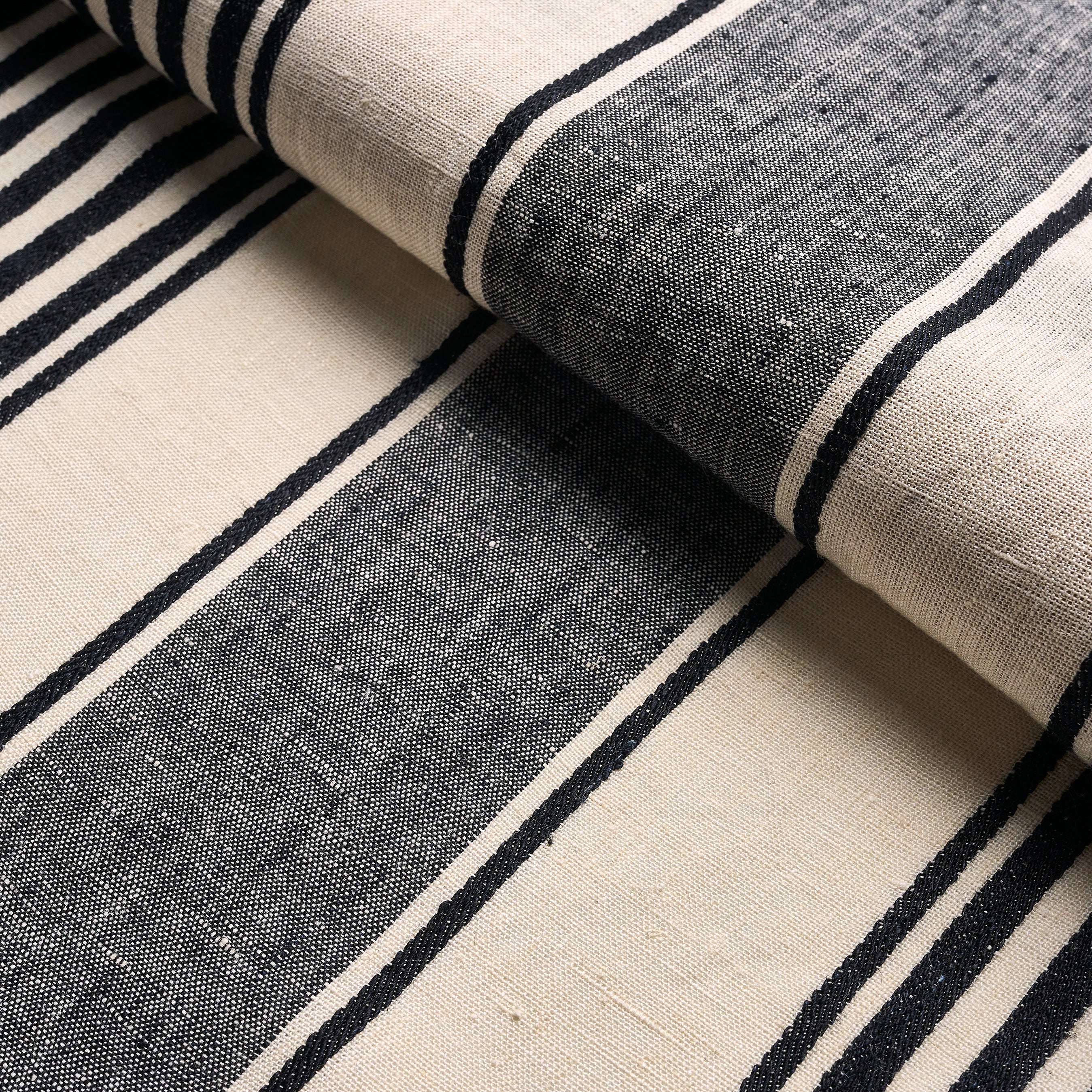 Schumacher Summerville Linen Stripe Black Fabric 66096