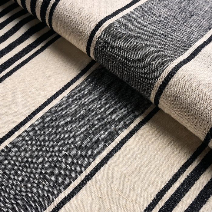 Schumacher Summerville Linen Stripe Black Fabric Sample 66096