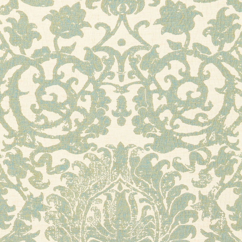 Schumacher Arezzo Linen Damask Aquamarine Fabric 66360