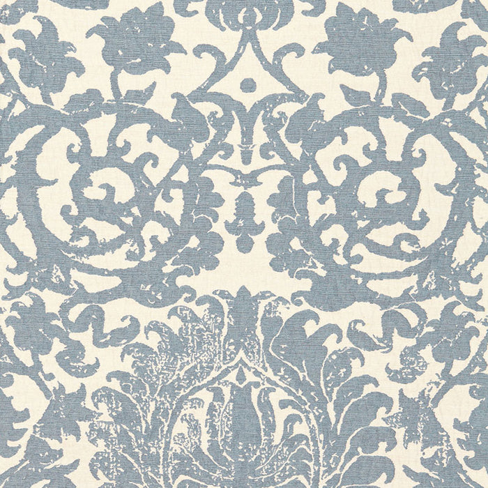 Schumacher Arezzo Linen Damask Azure Fabric Sample 66361