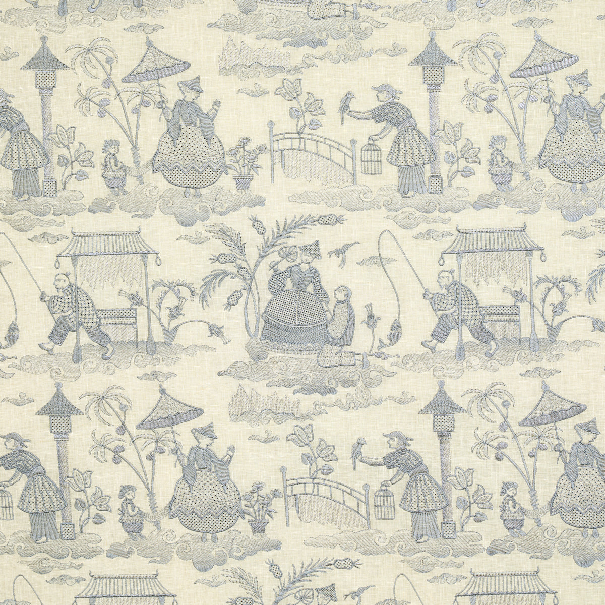 Schumacher Bassano Embroidered Toile Delft Fabric 66600