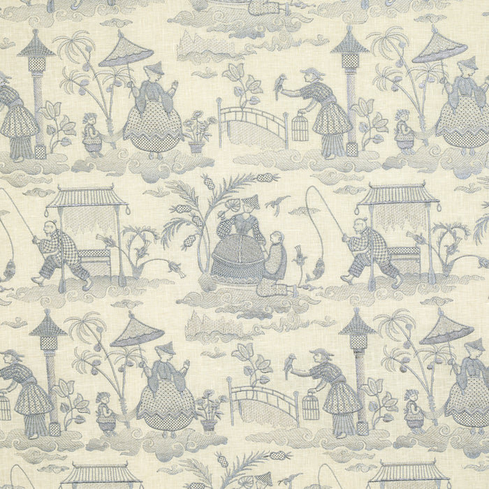 Schumacher Bassano Embroidered Toile Delft Fabric Sample 66600