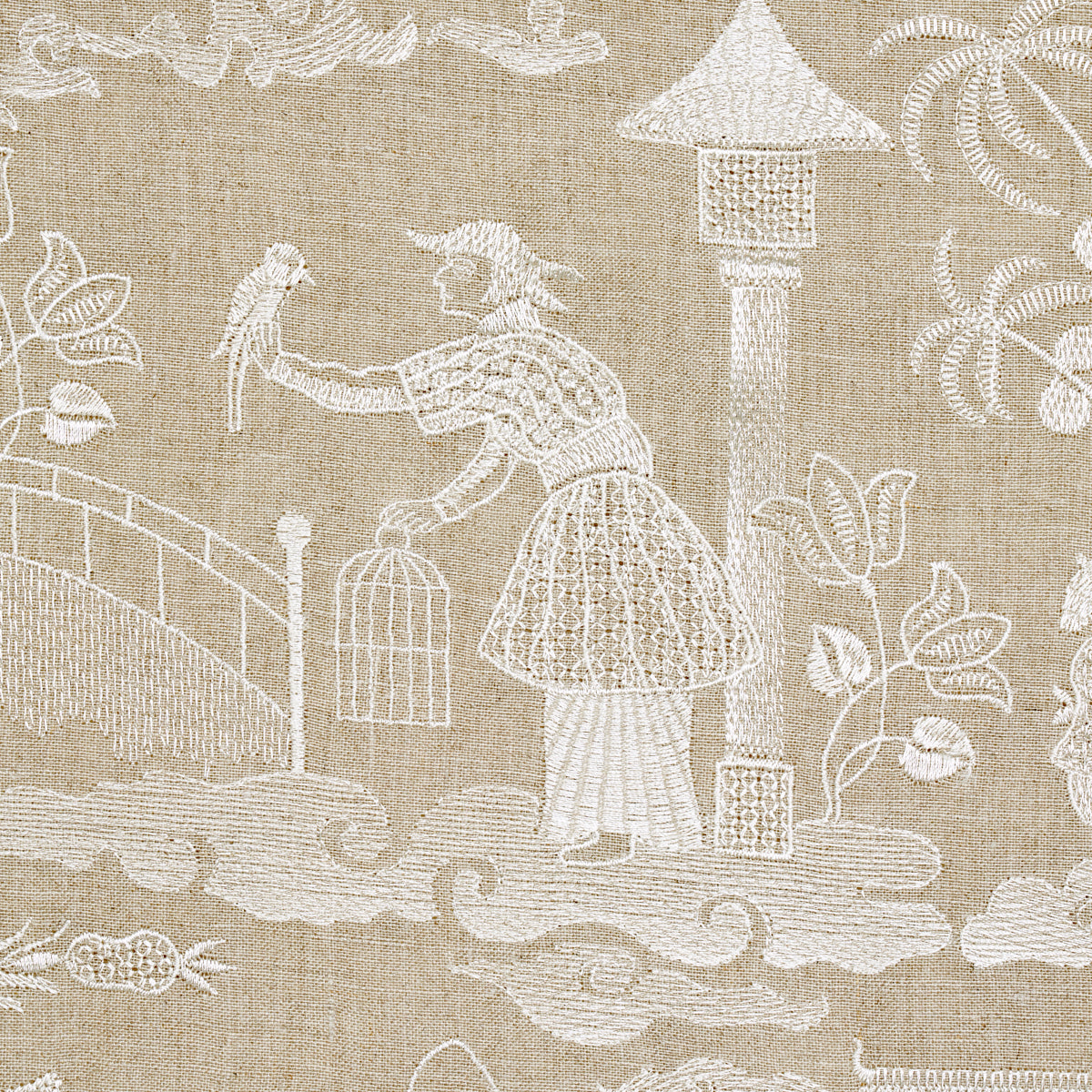 Schumacher Bassano Embroidered Toile Linen Fabric 66601