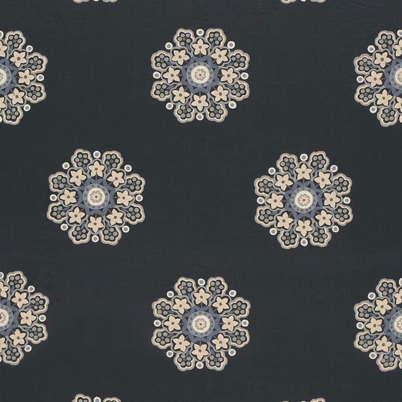 Schumacher Chennai Linen Embroidery Midnight Fabric 66820