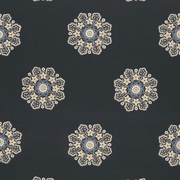 Schumacher Chennai Linen Embroidery Midnight Fabric 66820