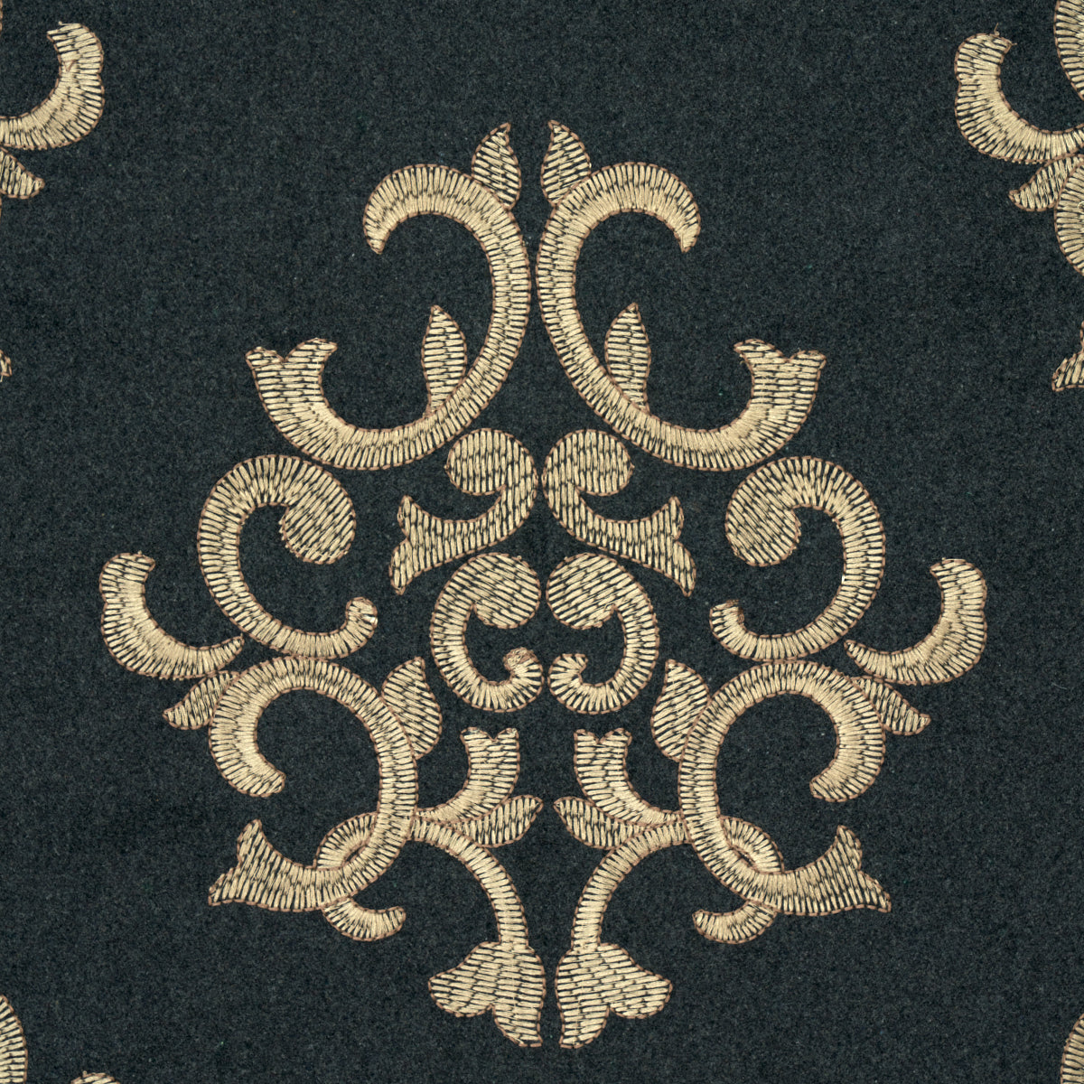 Schumacher Byron Embroidered Wool Charcoal Fabric Sample 66830