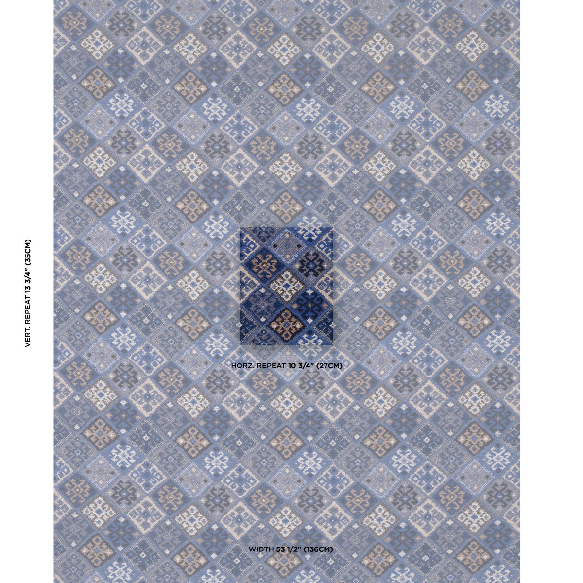 Schumacher Kilim Weave Blue Fabric 67143