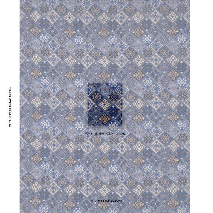 Schumacher Kilim Weave Blue Fabric Sample 67143