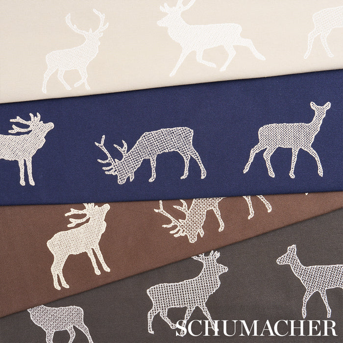 Schumacher Caribou Embroidery Charcoal Fabric 67160