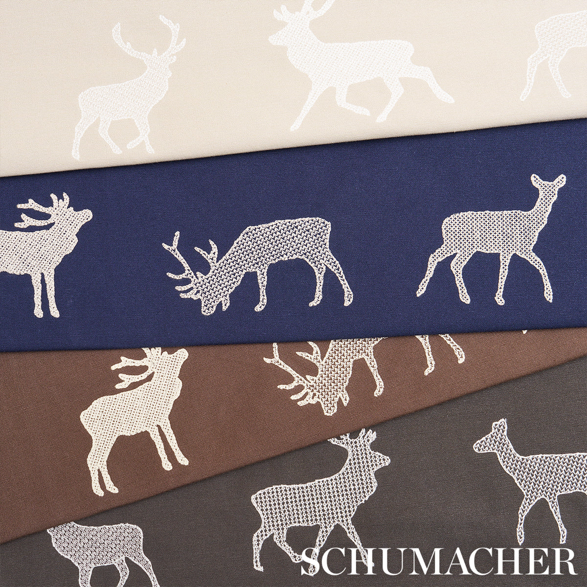 Schumacher Caribou Embroidery Charcoal Fabric Sample 67160