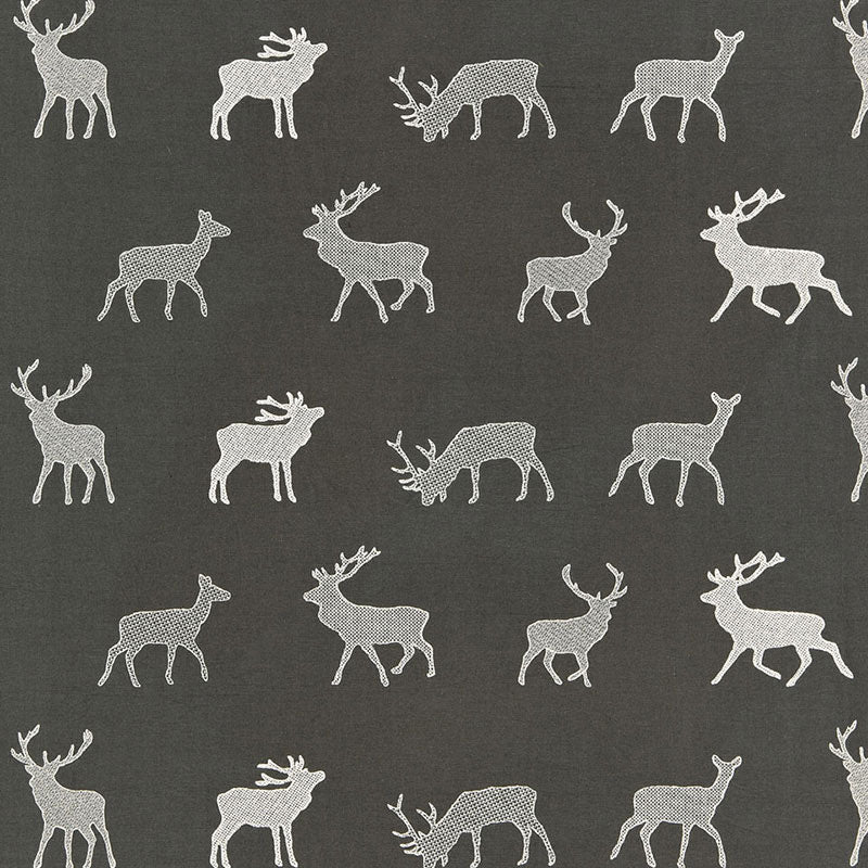 Schumacher Caribou Embroidery Charcoal Fabric Sample 67160