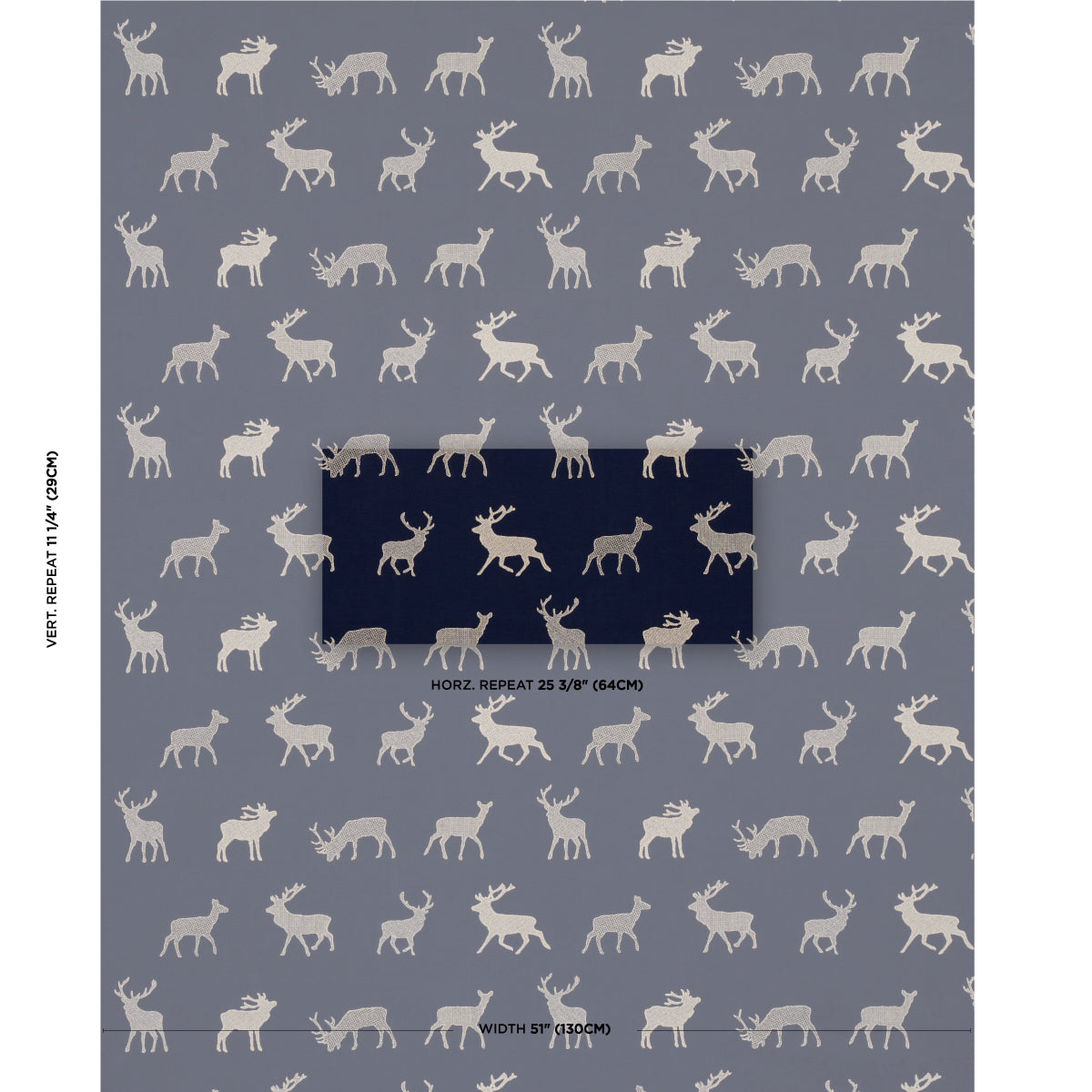 Schumacher Caribou Embroidery Navy Fabric 67162