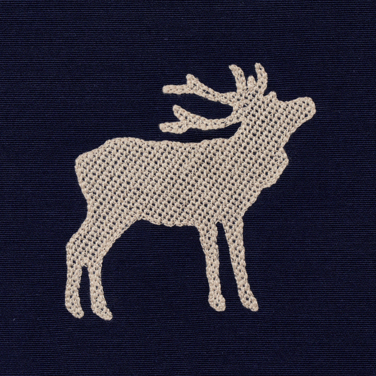 Schumacher Caribou Embroidery Navy Fabric 67162