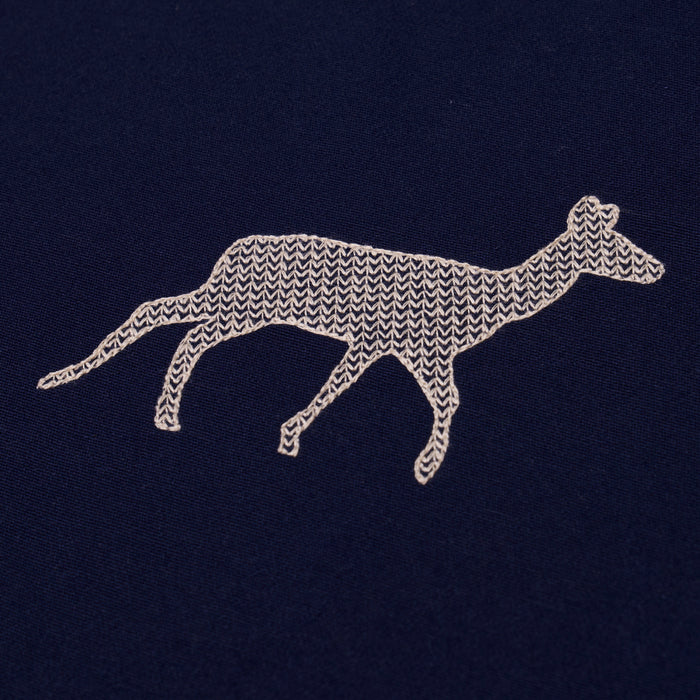 Schumacher Caribou Embroidery Navy Fabric Sample 67162