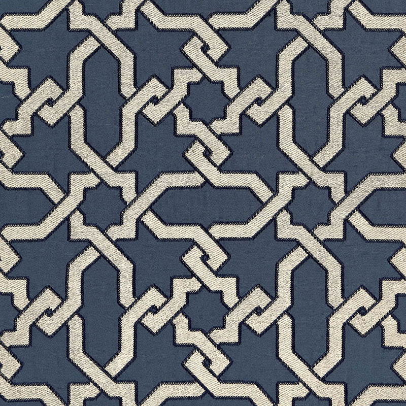 Schumacher Cordoba Embroidery Indigo Fabric Sample 67570