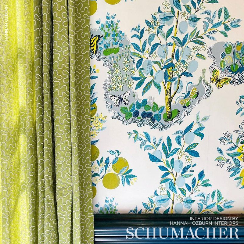 Schumacher Meander Embroidery Leaf Fabric 67604