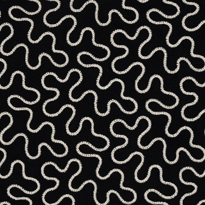 Schumacher Meander Embroidery Black Fabric 67605