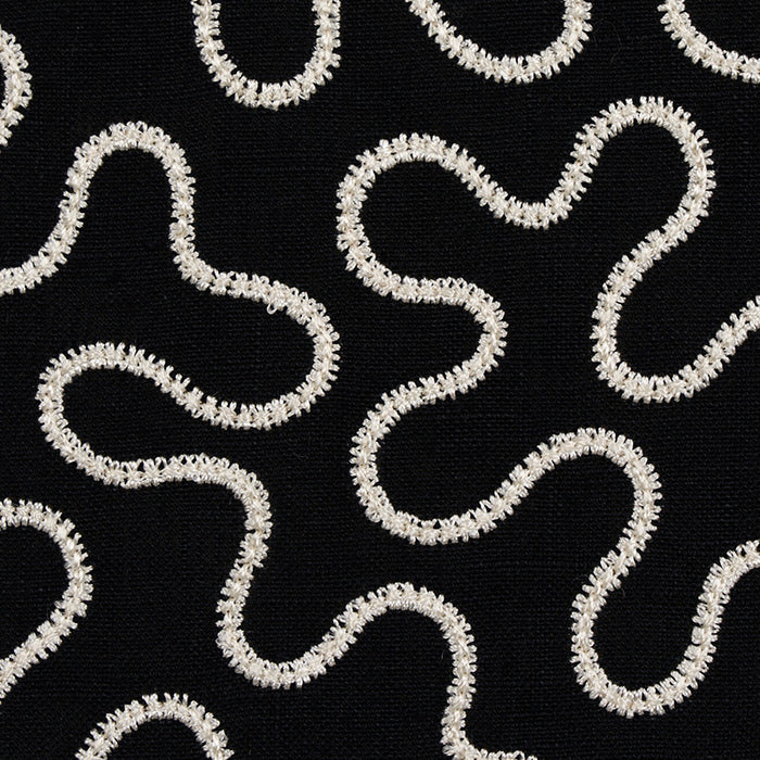 Schumacher Meander Embroidery Black Fabric 67605