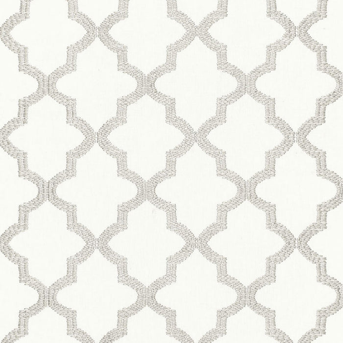 Schumacher Tangier Embroidery Silver Fabric 68343