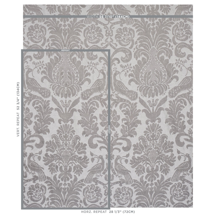 Schumacher Anna Damask Grey Fabric 68436