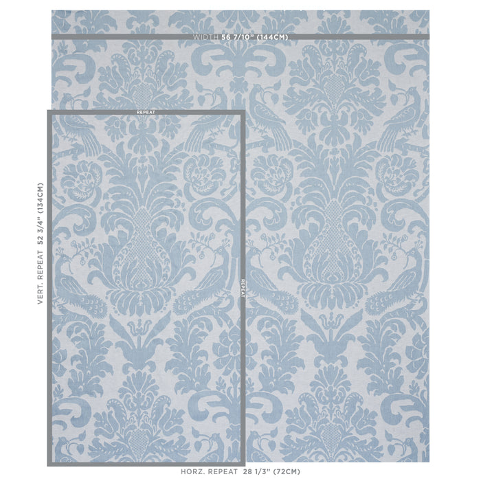 Schumacher Anna Damask Soft Blue Fabric 68437