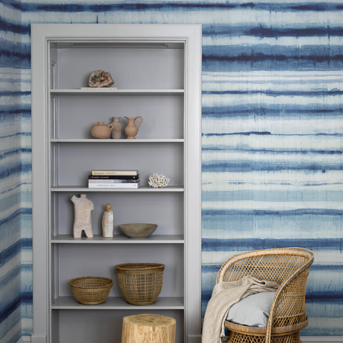 Schumacher Habotai Stripe Indigo Wallpaper 6886