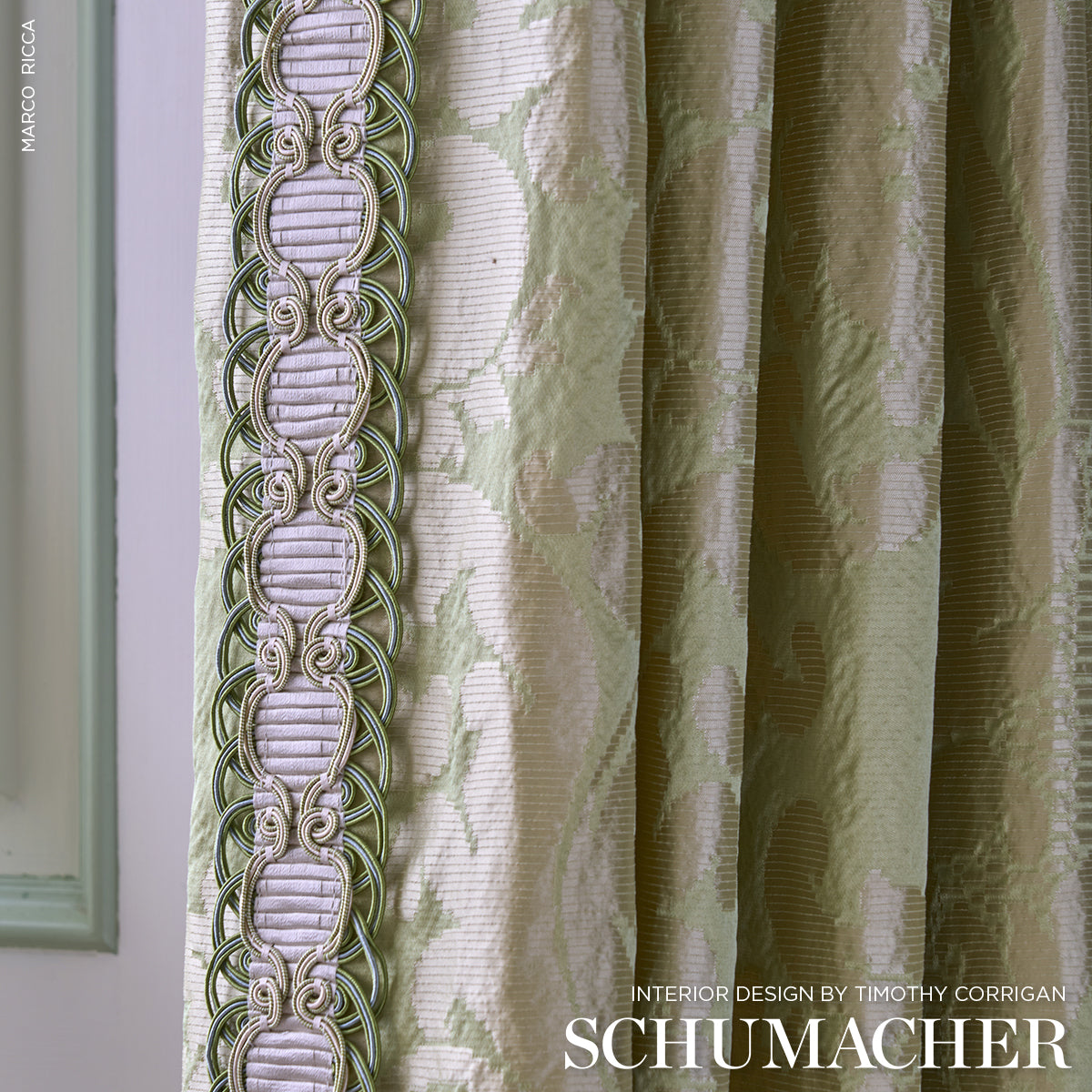 Schumacher Chateau Silk Damask Citron Fabric 68883